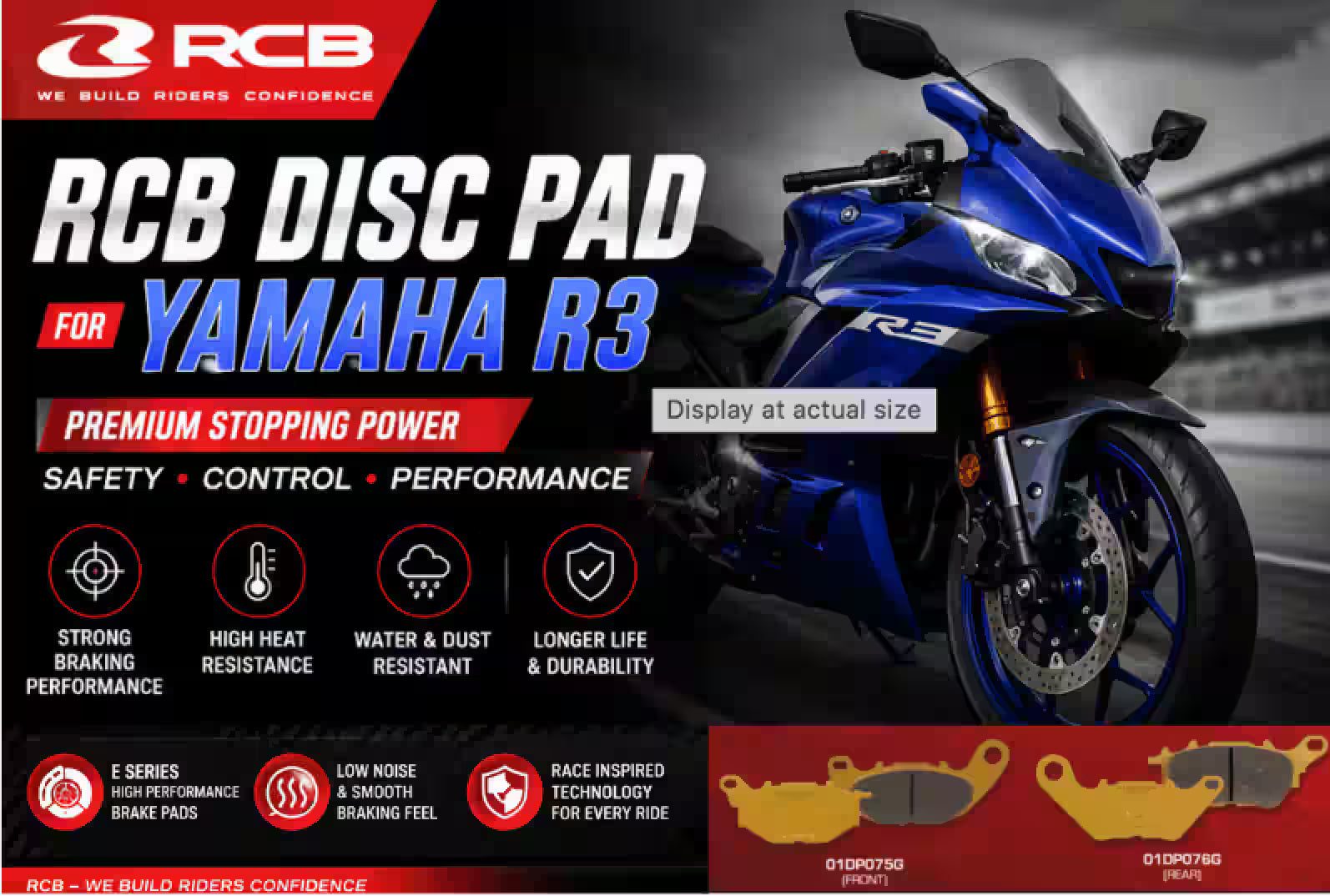 RCB S2-D2 GOLD SERIES BRAKE DISC PAD YAMAHA R3 MT03 01DP075G 01DP076G