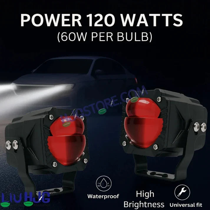 HJG Gorilla Fog with Wiring Harness Kit Combo Dual Lens 120W Gorilla Projector Foglight New Model with Wiring Foglight Ultra Wide Dual Intensity LED Driving Fog Lights White/Yellow 120W Universal For All Cars & Bikes LIU HJG Gorilla Foglight Combo