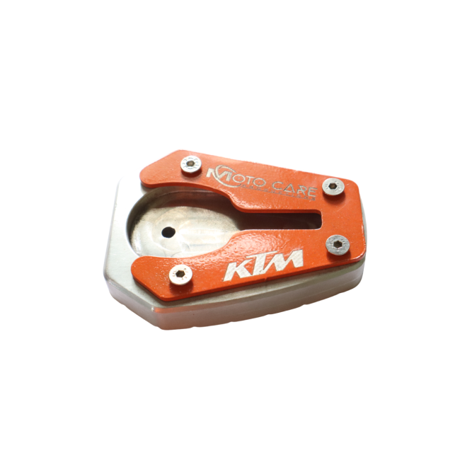 MotoCare CNC Side Stand Extender for 2025 KTM Adventure 250 & 390 | Heavy Duty Foot Pad Base Plate (Black/Orange)
