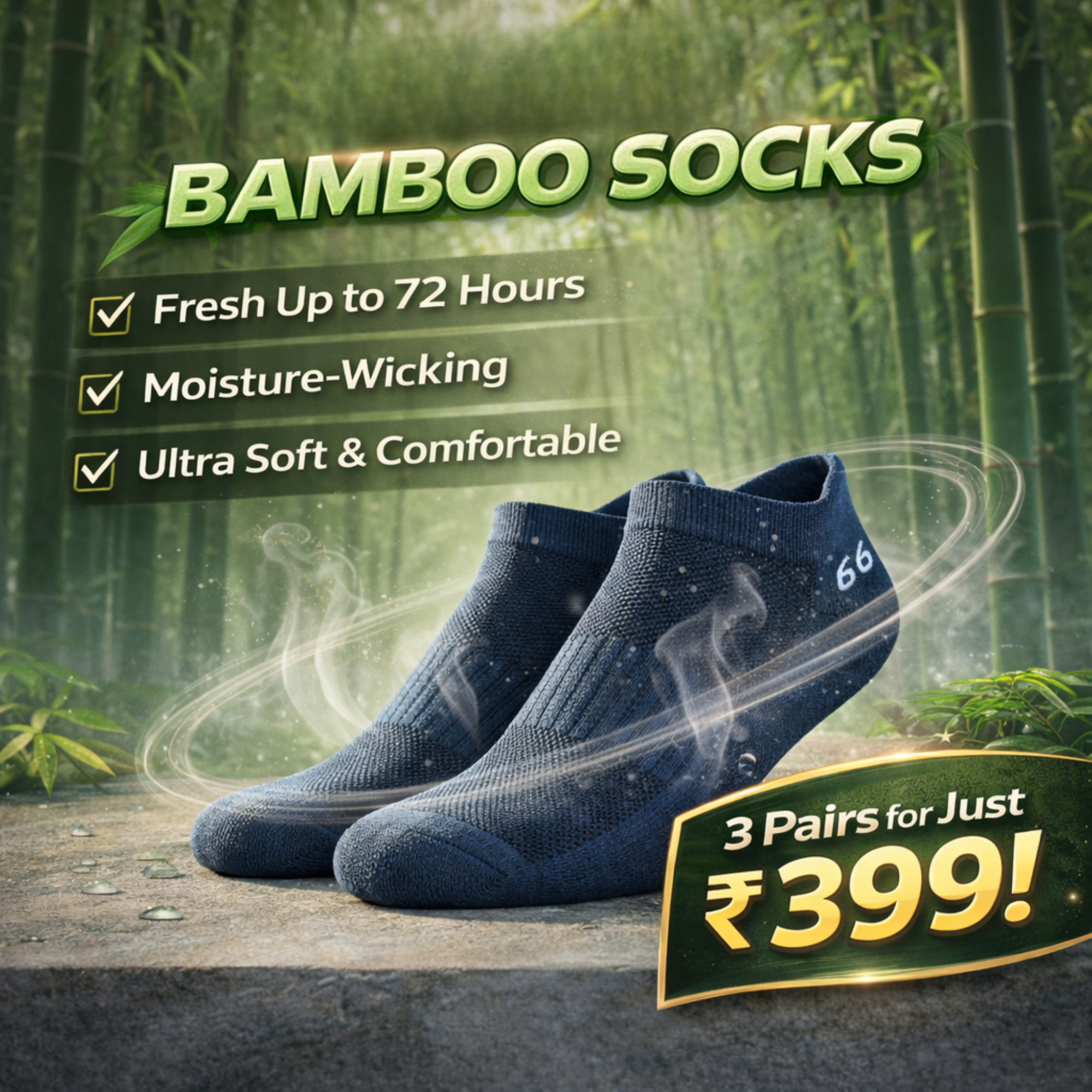 66BHP Bamboo Socks – Odor-Free for 72 Hours | Ultra-Soft | Moisture-Wicking | All-Day Comfort Socks