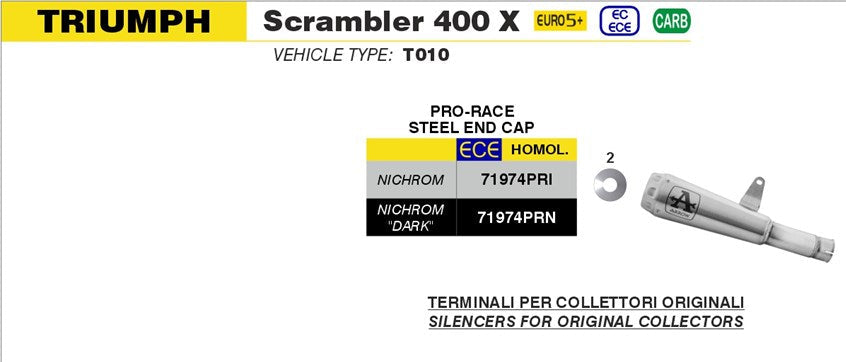 ARROW Triumph Scrambler 400X Speed 400 2024 Pro Race Nichrom Silencer Dark Slip On (71974PRN)