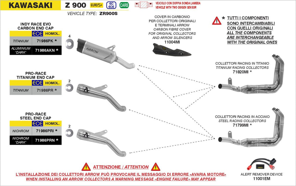 ARROW Kawasaki Z900 2025 Stainless Steel Headers Collectors (71799MI)