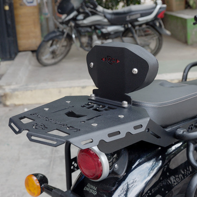 MotoCare Carrier with Backrest for Royal Enfield Shotgun 650 – Heavy Duty Luggage Rack with Pillion Support