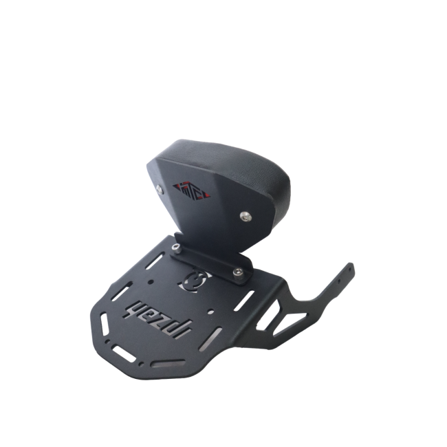 MotoCare CNC Carrier Plate with Backrest for Yezdi Scrambler | Pillion Comfort & Luggage Rack
