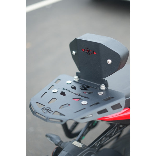 MotoCare CNC Carrier Plate with Backrest for Bajaj Pulsar NS400Z | Heavy-Duty Luggage Rack & Passenger Support