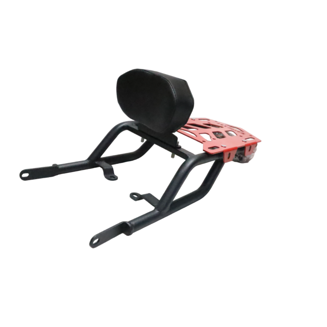 Motocare CNC Carrier with Plate & Backrest for Scram 440 – Heavy Duty Luggage Rack (Red & Black)
