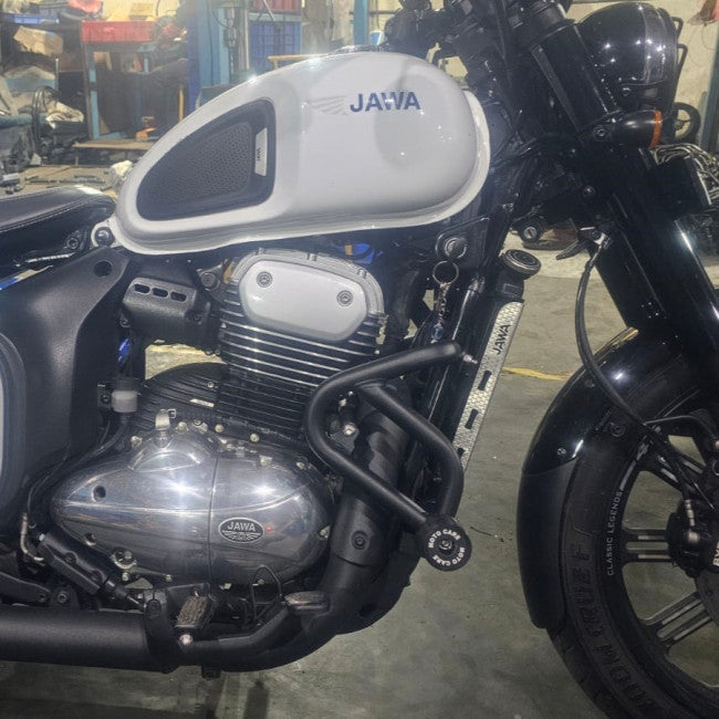 MotoCare Crash Guard with Dual Sliders for Jawa 42 Bobber | Heavy Duty Engine Protection Guard with Frame Sliders