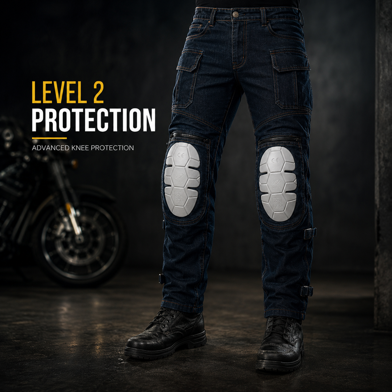 66BHP Riding Denim Pants With Level 2 Knee Protectors