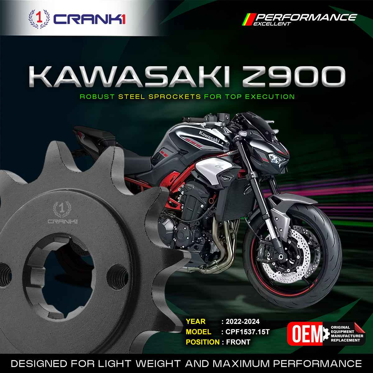 Crank1 SPROCKET FRONT KAWASAKI Z900 (2022-2024)-CPF1537.15T