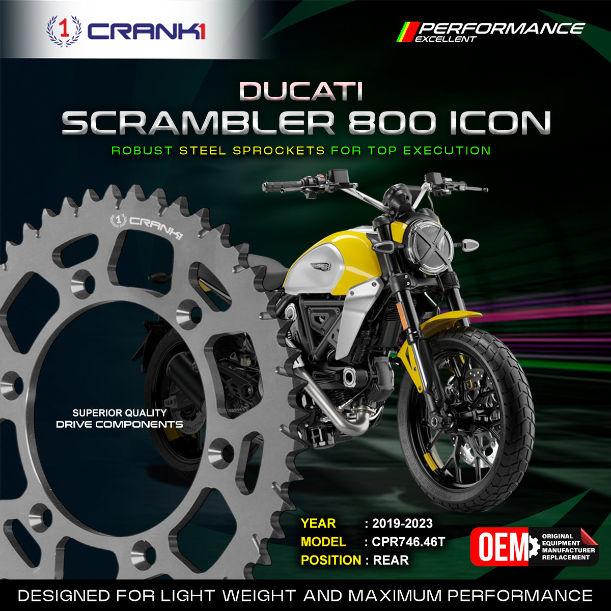 Crank1 Sprocket For Ducati Scrambler 800 Icon (2019–2023) – Rear – CPR746.46T