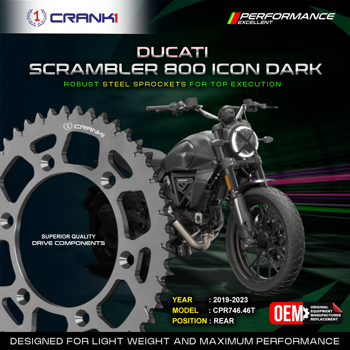 Crank1 Sprocket For Ducati Scrambler 800 / Icon / Dark (2019–2023) – Rear – CPR746.46T