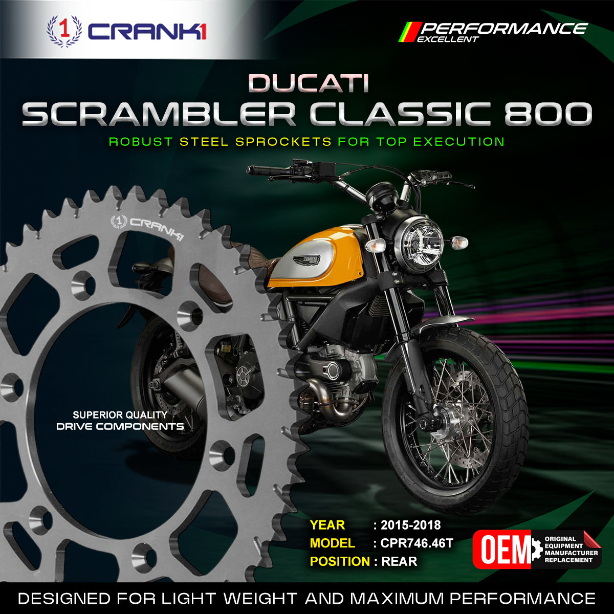 Crank1 Sprocket For Ducati Scrambler Classic 800 (2015–2018) – Rear – CPR746.46T