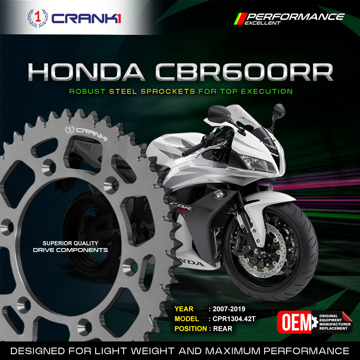 Crank1 Sprocket For Honda CBR 600RR (2007–2019) – Rear – CPR1304.42T