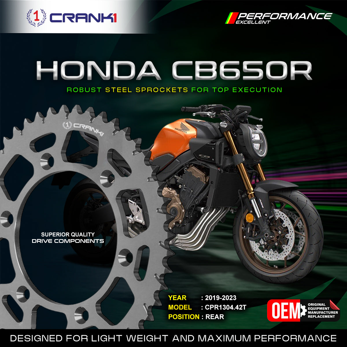 Crank1 Sprocket For Honda CB 650R (2019–2020) – Rear – CPR1304.42T
