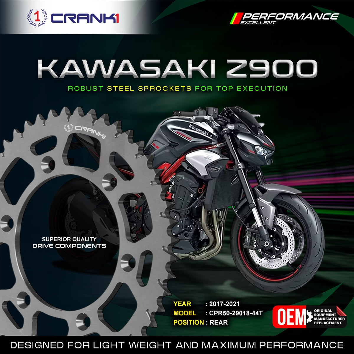 Crank1 Sprocket For Kawasaki Z900 (2017-2021) - Rear - CPR50-29018-44T