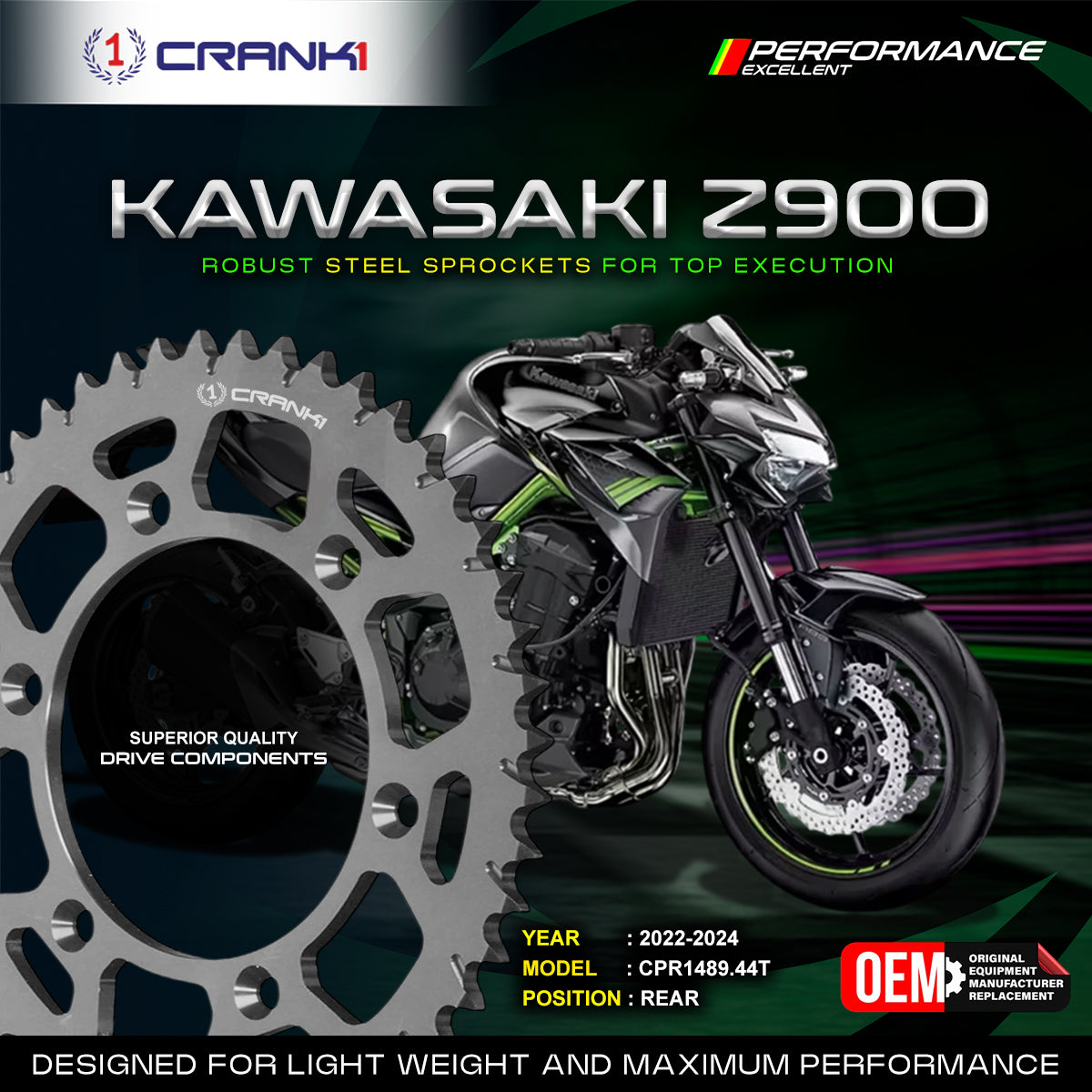 Crank1 Sprocket For Kawasaki Z900 (2022-24 Onwards) - Rear - CPR1489.44T