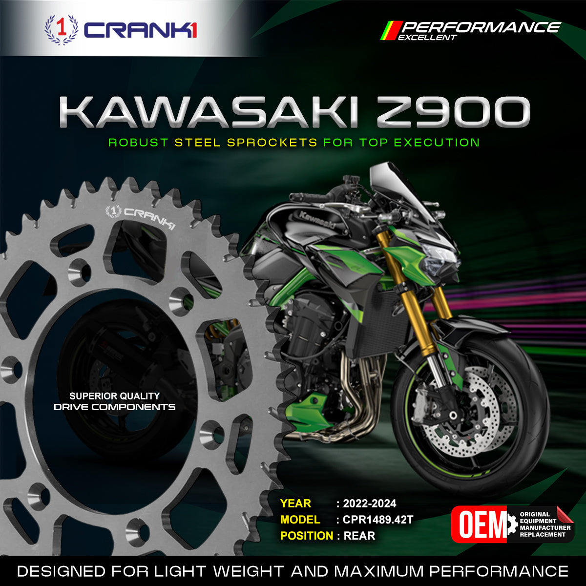 Crank1 Sprocket For Kawasaki Z900 (2022 Onwards) - Rear - CPR1489.42T