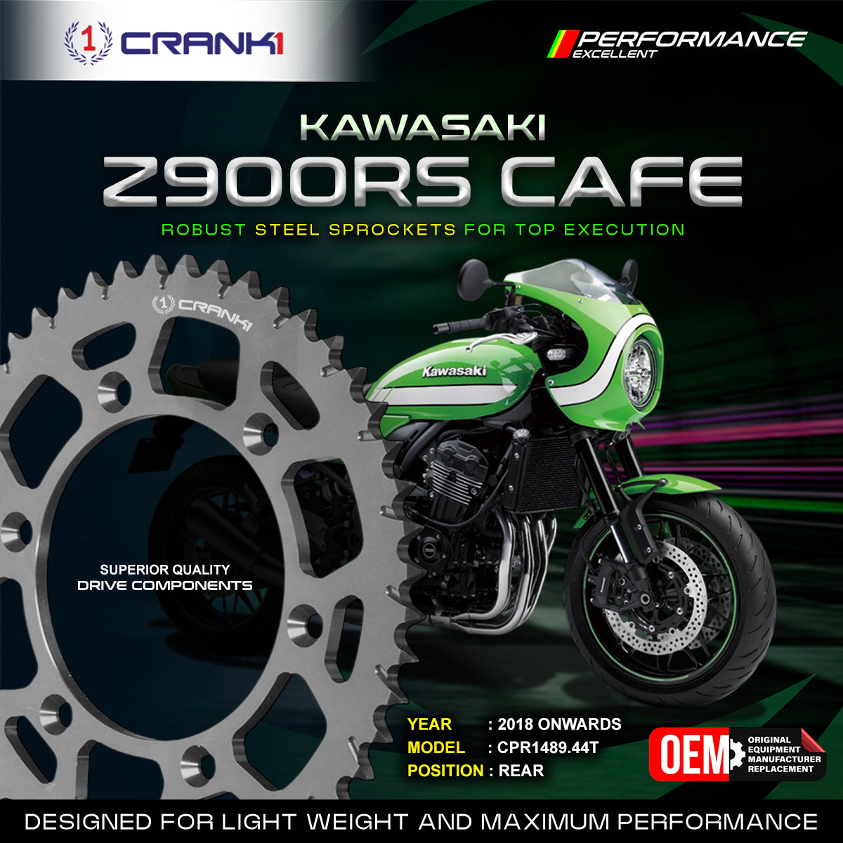 Crank1 Sprocket For Kawasaki Z900 Cafe (2018 Onwards)- Rear - CPR1489.44T