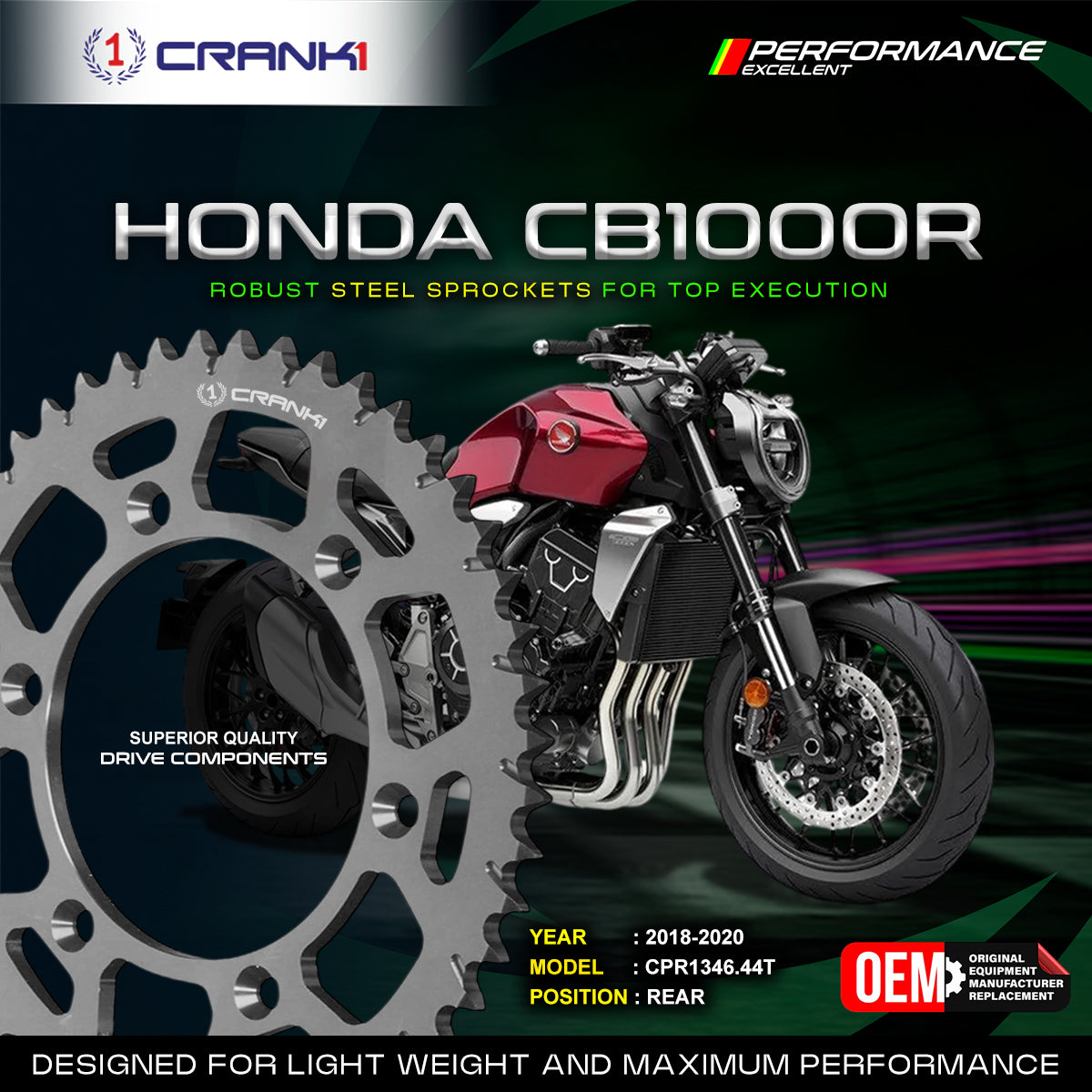 Crank1 Sprocket For Sprocket For Honda CB 1000R (2018-2020) – Rear – CPR1346.44T