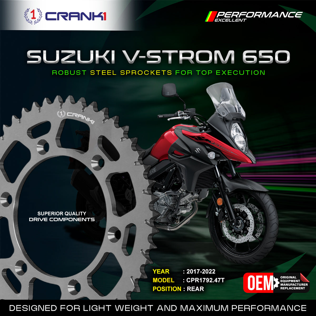 Crank1 Sprocket For Suzuki V-Strom 650 (2017-2022) - Rear - CPR1792.47T