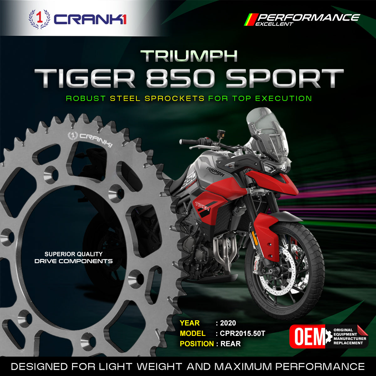 Crank1 Sprocket For Triumph Tiger 850 (2020) - Rear - CPR2015.50T