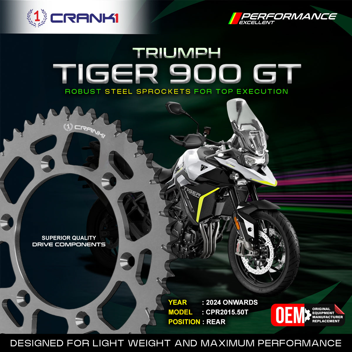 Crank1 Sprocket For Triumph Tiger 900 GT / Pro 2024 Onwards - Rear - CPR2015.50T