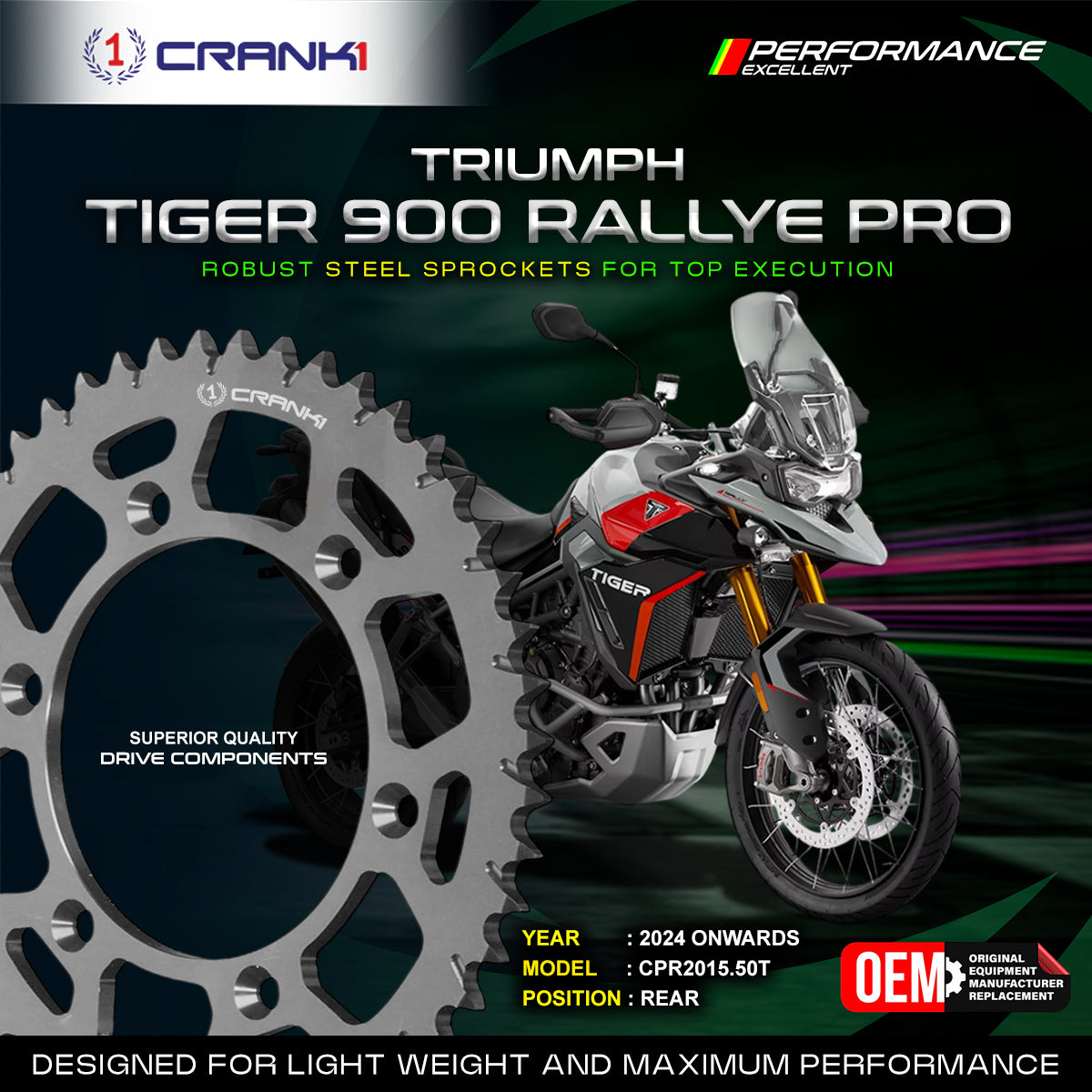 Crank1 Sprocket For Triumph Tiger 900 Rally Pro (2024 Onwards) - Rear - CPR2015.50T