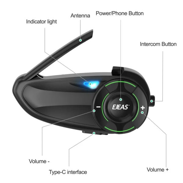 EJEAS Q8 Motorcycle Mesh Intercom for 6 Riders (1 Year Warranty)