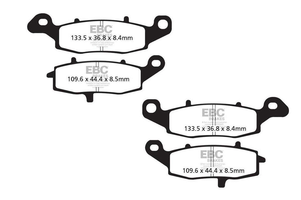 EBC Double-H™ Sintered Brake Pads for Kawasaki ER-6N (2012–2016) FA229HH Left FA231HH Right Front FA192HH Rear HH Rated High Performance Brake Pads