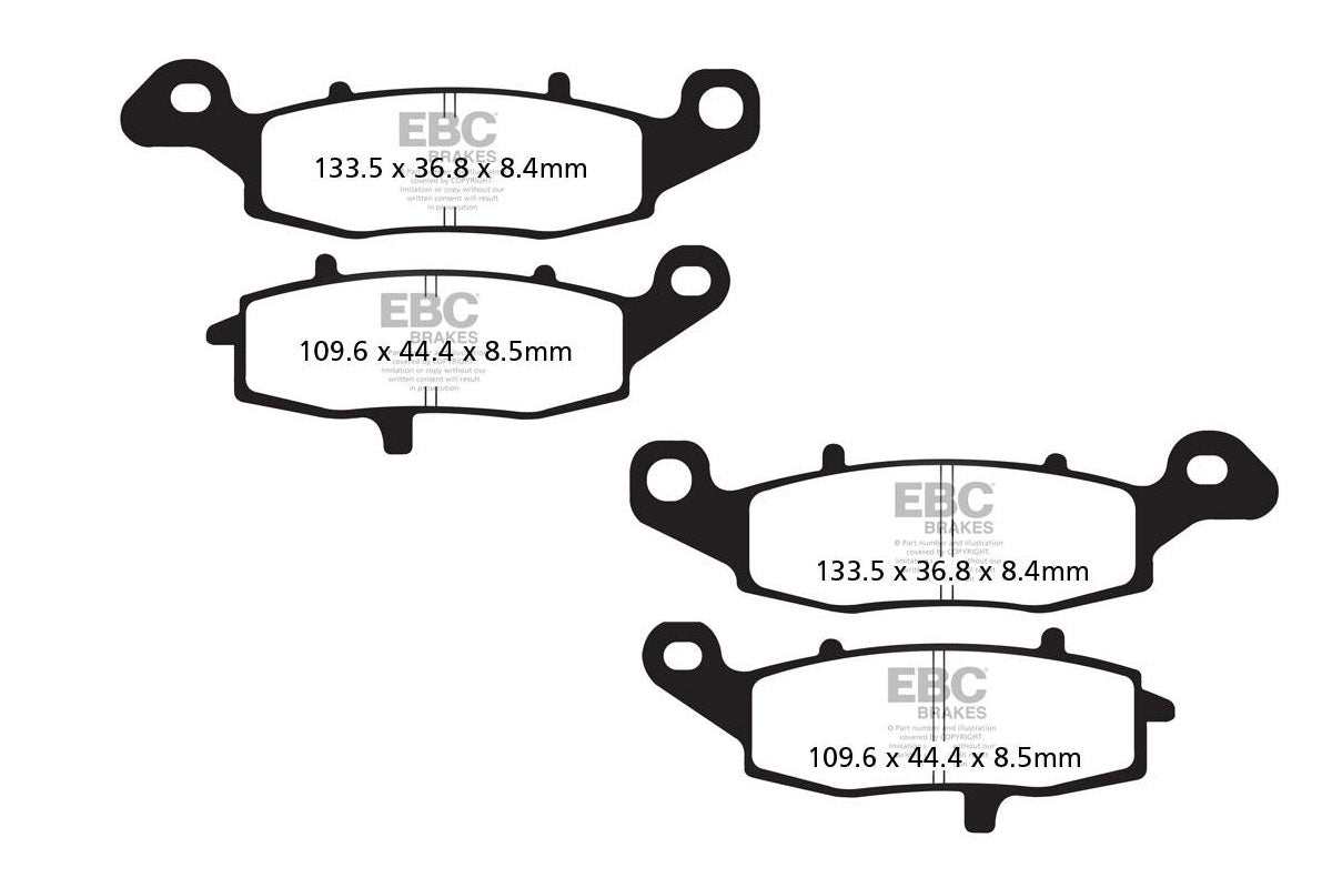 EBC Double-H™ Sintered Brake Pads for Kawasaki ER-6N (2012–2016) FA229HH Left FA231HH Right Front FA192HH Rear HH Rated High Performance Brake Pads