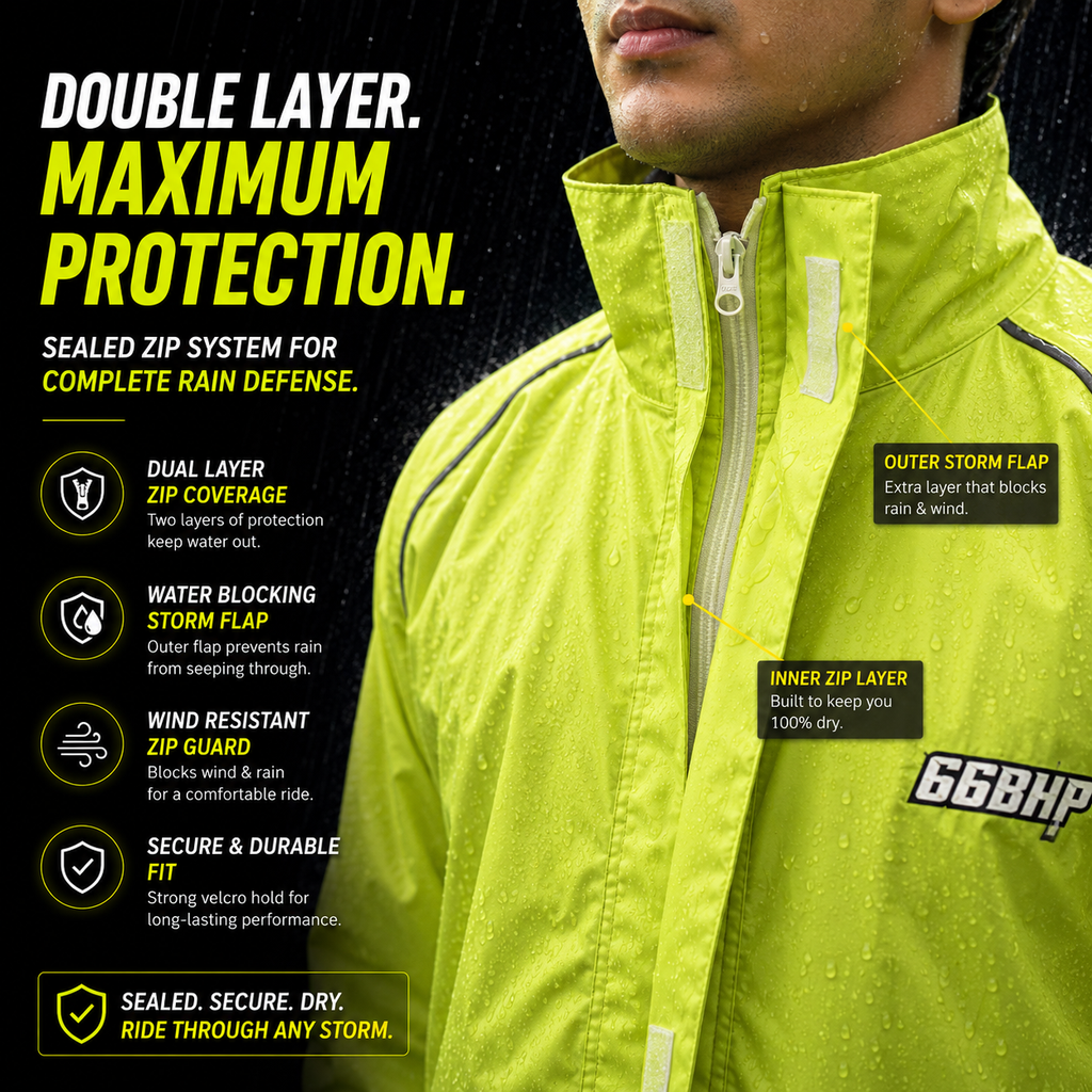 66BHP Storm X Waterproof Motorcycle Raincoat with Free Riding Pant