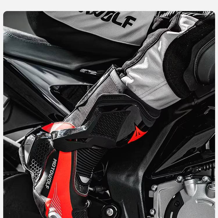 MOTOWOLF BO1 Racing Motorcycle Riding Boots for Unisex | Reinforced Protection, Anti-Slip Sole, All-Weather Riding Boots - BLACK