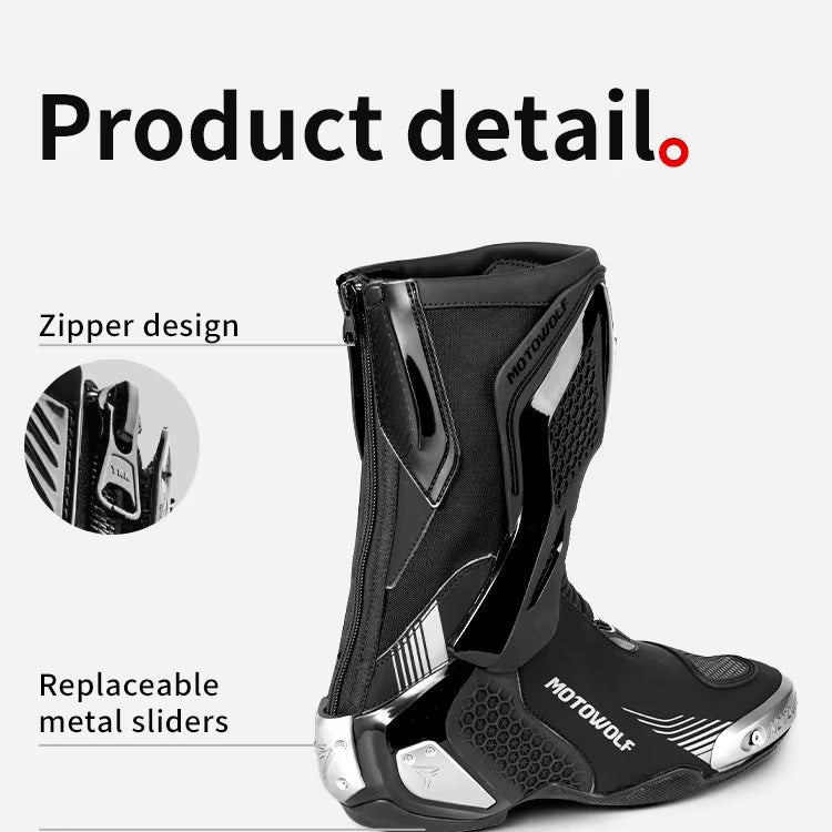 MOTOWOLF BO1 Racing Motorcycle Riding Boots for Unisex | Reinforced Protection, Anti-Slip Sole, All-Weather Riding Boots - WHITE RED