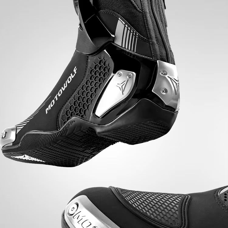 MOTOWOLF BO1 Racing Motorcycle Riding Boots for Unisex | Reinforced Protection, Anti-Slip Sole, All-Weather Riding Boots - BLACK