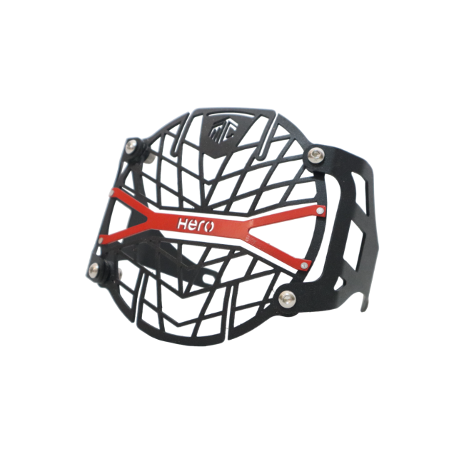 MotoCare Headlight Grill for Hero Xpulse 200 / 200 4V | Premium Headlight Protection Guard (Black & Red)