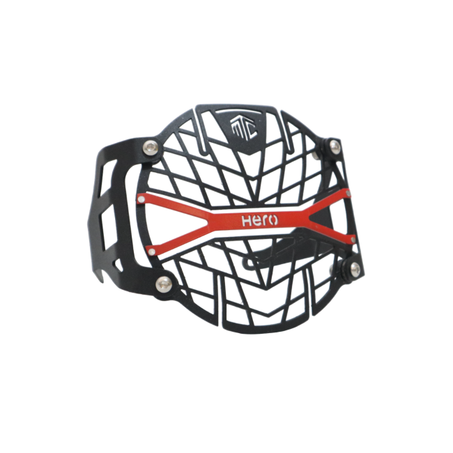 MotoCare Headlight Grill for Hero Xpulse 200 / 200 4V | Premium Headlight Protection Guard (Black & Red)