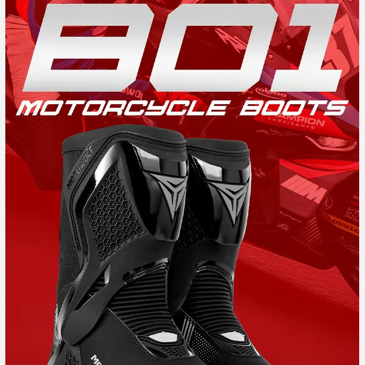 MOTOWOLF BO1 Racing Motorcycle Riding Boots for Unisex | Reinforced Protection, Anti-Slip Sole, All-Weather Riding Boots - WHITE RED