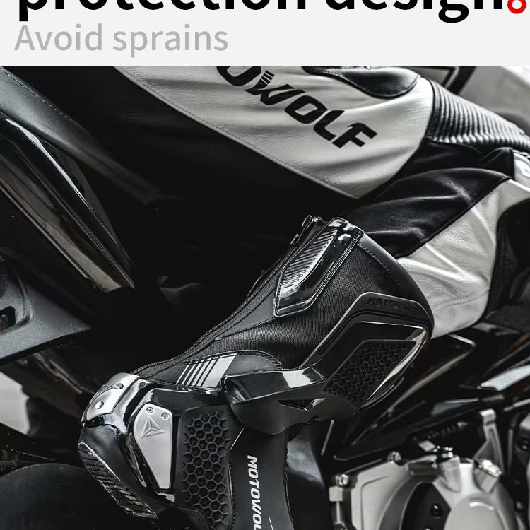 MOTOWOLF BO1 Racing Motorcycle Riding Boots for Unisex | Reinforced Protection, Anti-Slip Sole, All-Weather Riding Boots - BLACK