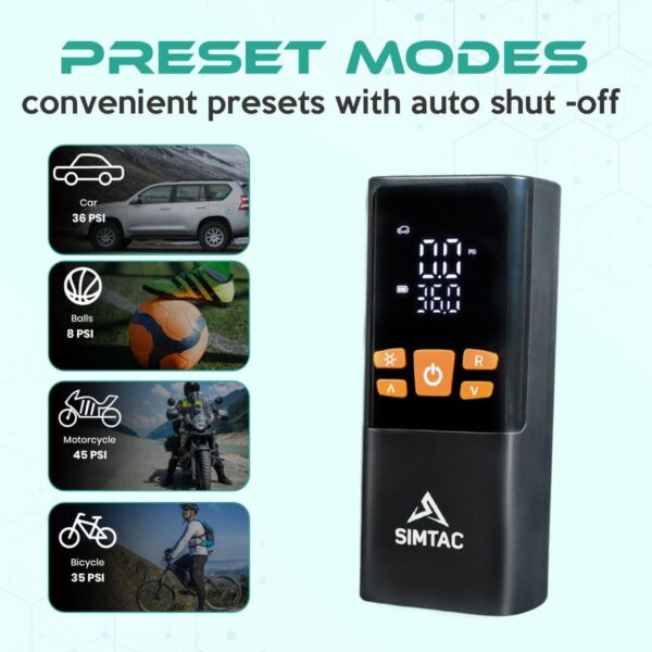 SIMTAC Portable Digital Tyre Inflator Air Compressor Pump for Car & Bike – INF8006