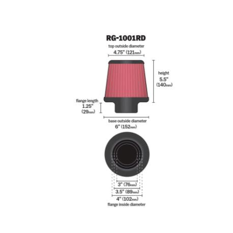 K&N Universal Clamp-On Air Filter - RG-1001RD