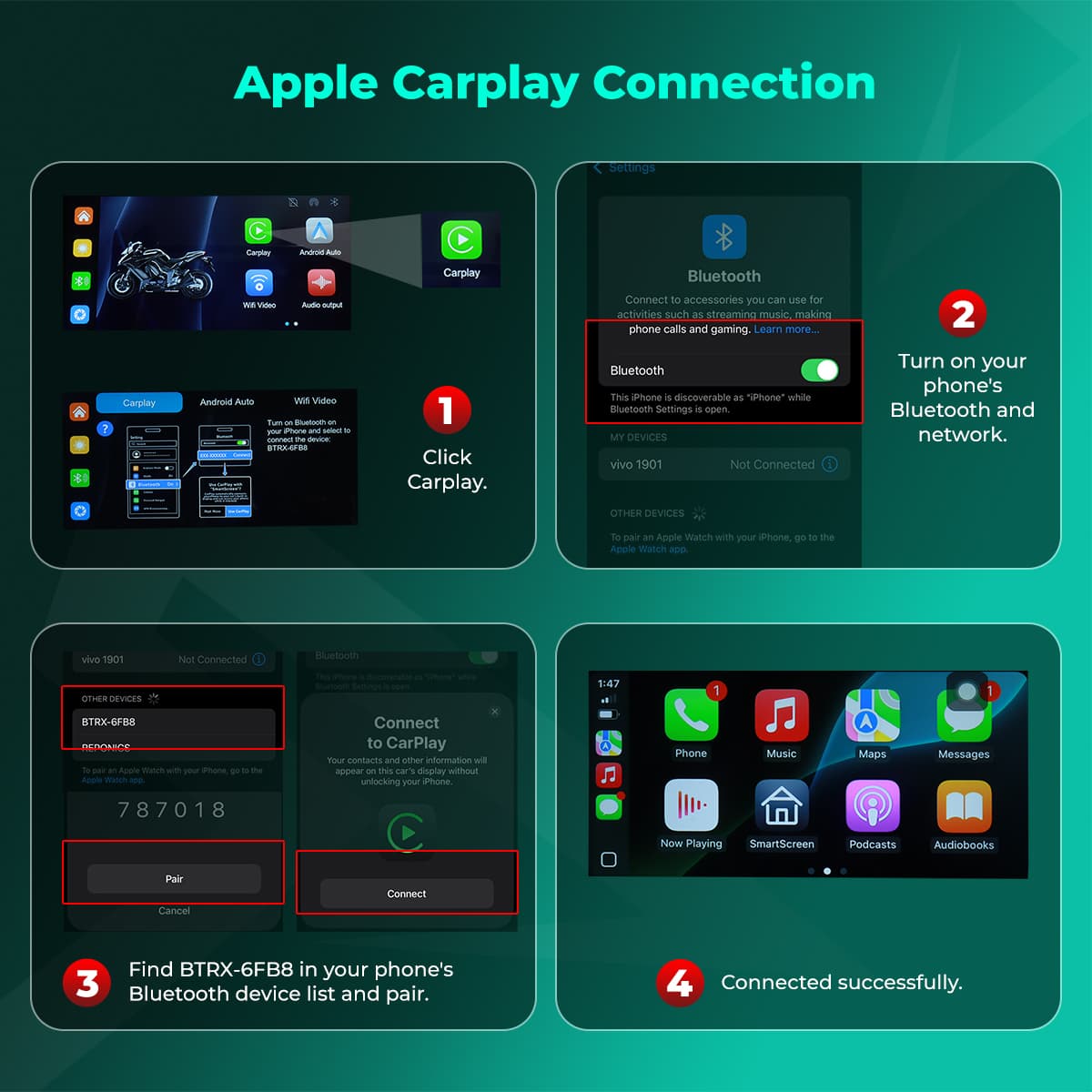 Simtac motorcycle GPS CarPlay & Android Auto system – M10D