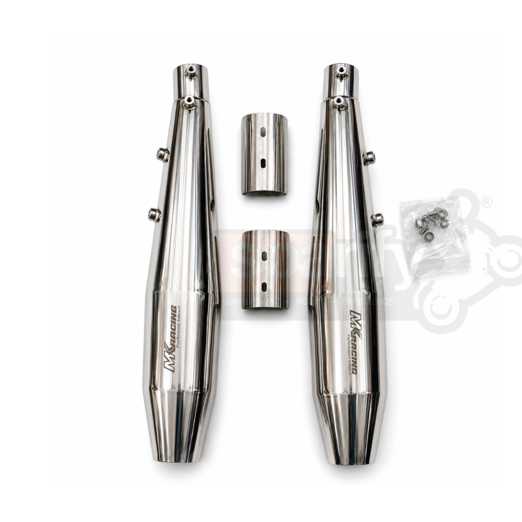 MK Racing Chrome Stainless Steel Slip-On Twin Exhaust Muffler Kit for Royal Enfield Interceptor 650 & Continental GT 650 ( with DB Killer ) - Dual O2 sensor