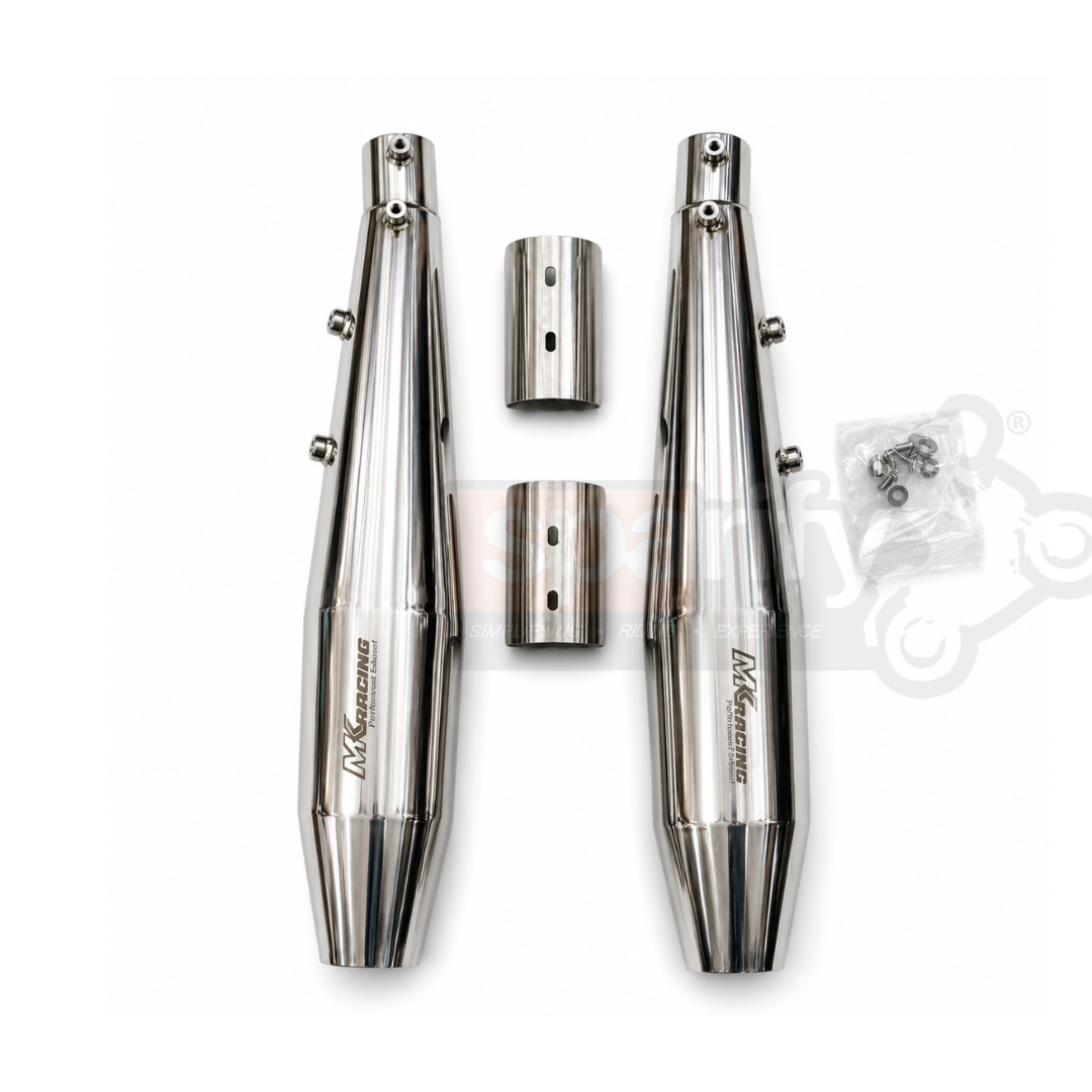 MK Racing Chrome Stainless Steel Slip-On Twin Exhaust Muffler Kit for Royal Enfield Interceptor 650 & Continental GT 650 ( with DB Killer ) - Dual O2 sensor