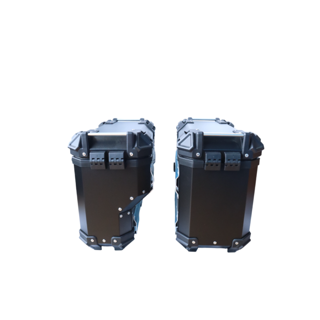 MOTOCARE ALUMINIUM 36 LITRE BLACK PANNIERS WITH SADDLE CLAMP
