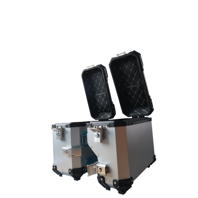 MOTOCARE ALUMINIUM 36 LITRE SILVER PANNIERS WITH SADDLE CLAMP