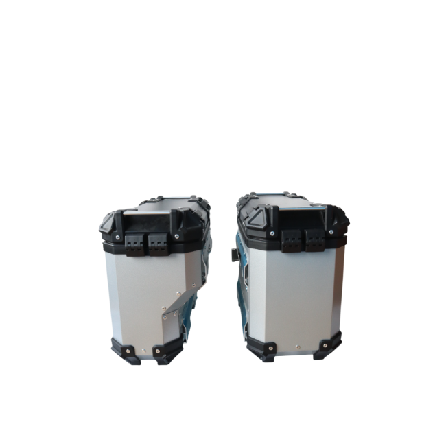 MOTOCARE ALUMINIUM 36 LITRE SILVER PANNIERS WITH SADDLE CLAMP