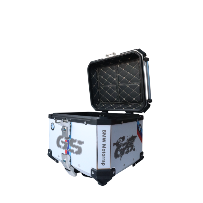 MOTOCARE ALUMINIUM 45 LITRE GRAPHIC BMW GS WHITE TOP BOX