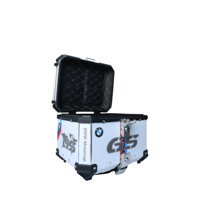 MOTOCARE ALUMINIUM 45 LITRE GRAPHIC BMW GS WHITE TOP BOX