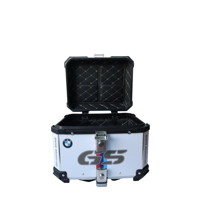 MOTOCARE ALUMINIUM 45 LITRE GRAPHIC BMW GS WHITE TOP BOX