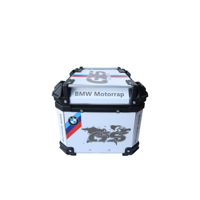 MOTOCARE ALUMINIUM 45 LITRE GRAPHIC BMW GS WHITE TOP BOX